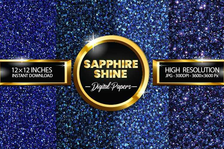 Sapphire Shine Glitter Digital Papers - 04 Variations