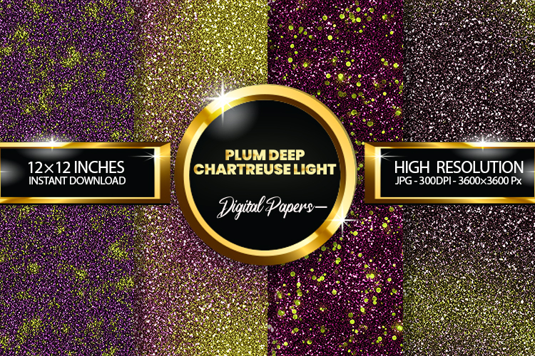 Plum Deep Chartreuse Light Glitter Digital Papers