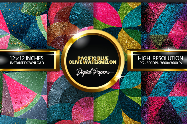 Pacific Blue Olive Watermelon Digital Papers - 04 Varitions
