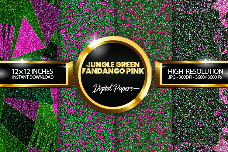 Jungle Green Fandango Pink Glitter Digital Papers