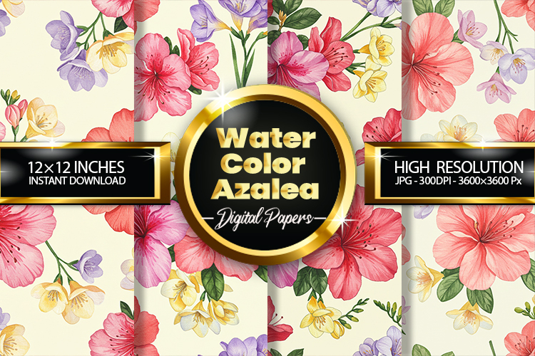 Watercolor Azalea Digital Papers - 04 Variations