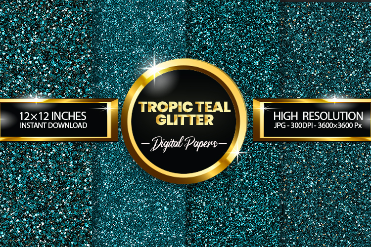 Tropic Teal Glitter Digital Papers - 04 Variations