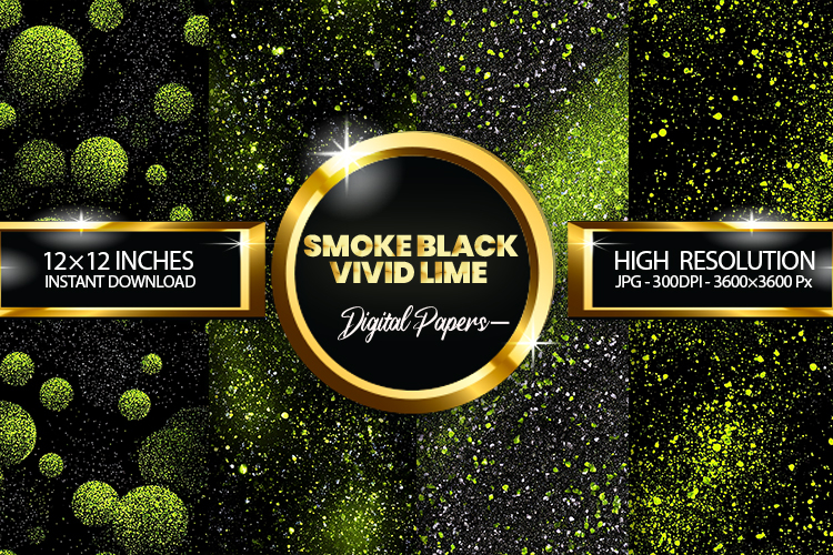 Smoke Black Vivid Lime Glitter Digital Papers - 04 Varitions