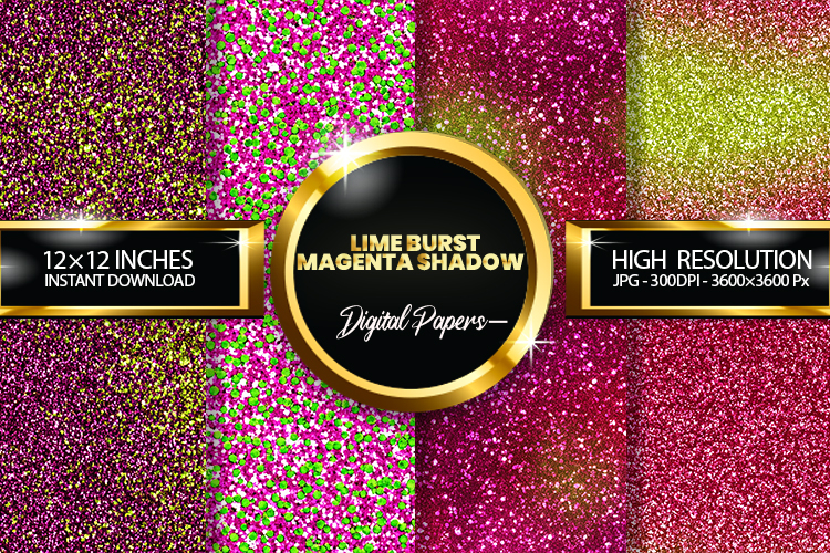 Lime Burst Magenta Shadow Glitter Digital Papers