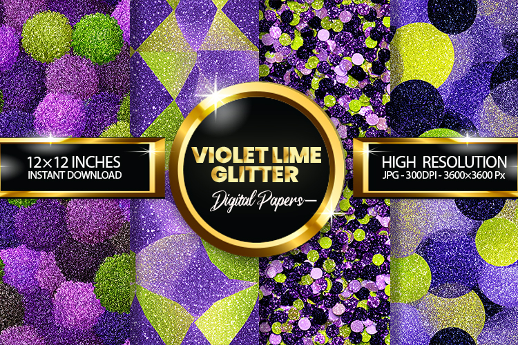 Violet Lime Glitter Digital Papers - 04 Varitions