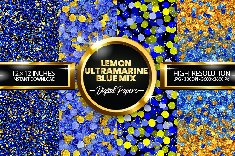 Lemon Ultramarine Blue Glitter Digital Papers - 04 Variation