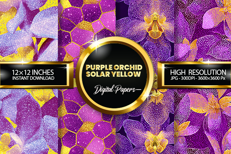 Purple Orchid Solar Yellow Glitter Digital Papers