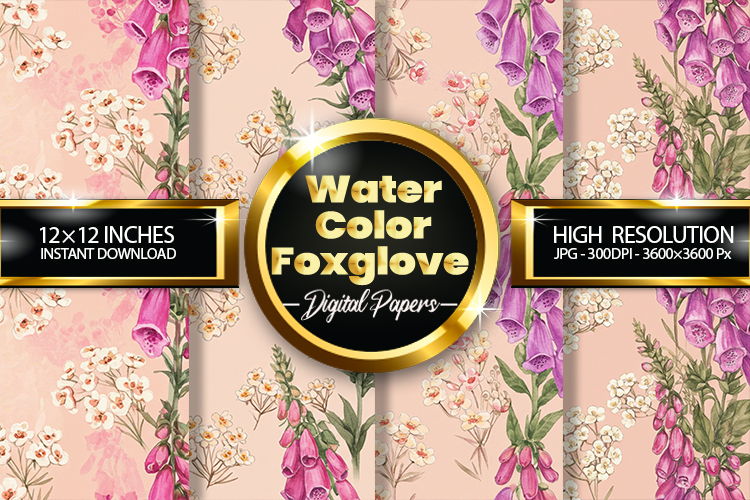 Watercolor Foxglove Digital Papers - 04 Variations