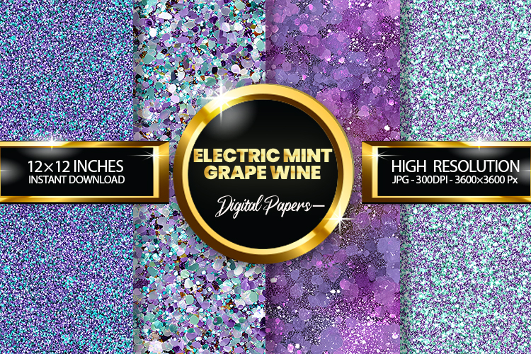 Electric Mint Grape Glitter Digital Papers - 04 Variations
