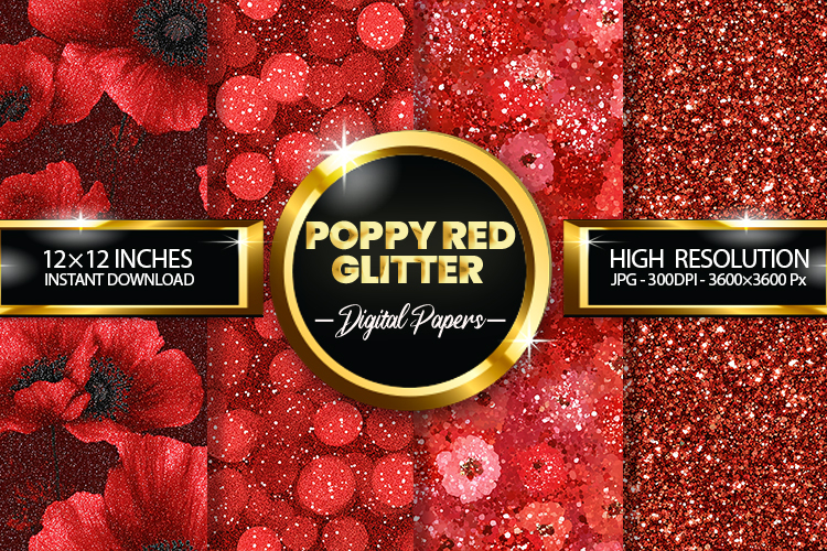 Poppy Red Glitter Digital Papers - 04 Variations