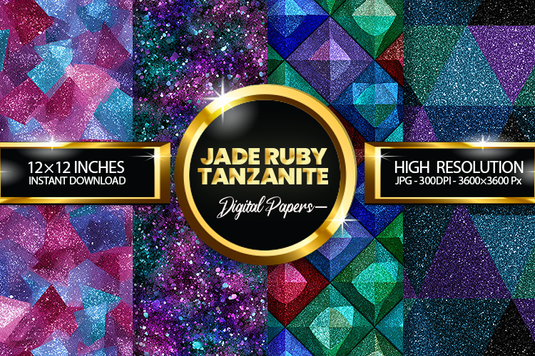 Jade Ruby Tanzanite Glitter Digital Papers - 04 Varitions