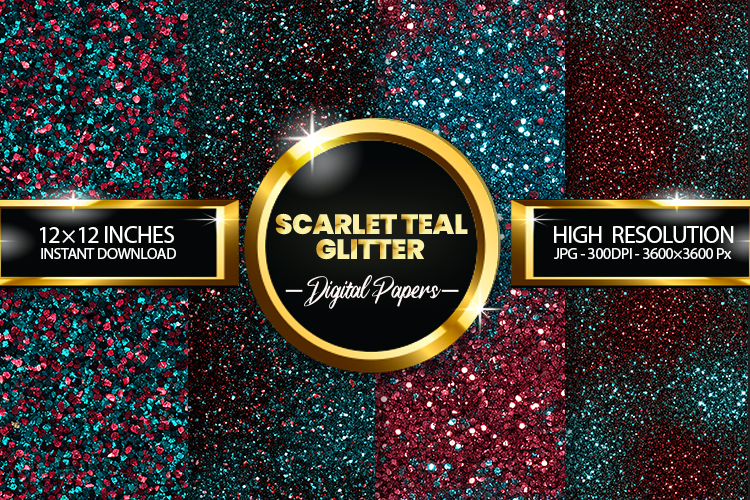 Scarlet Teal Glitter Digital Papers - 04 Variations