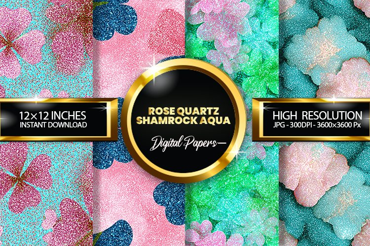 Rose Quartz Shamrock Aqua Glitter Digital Papers Glitter