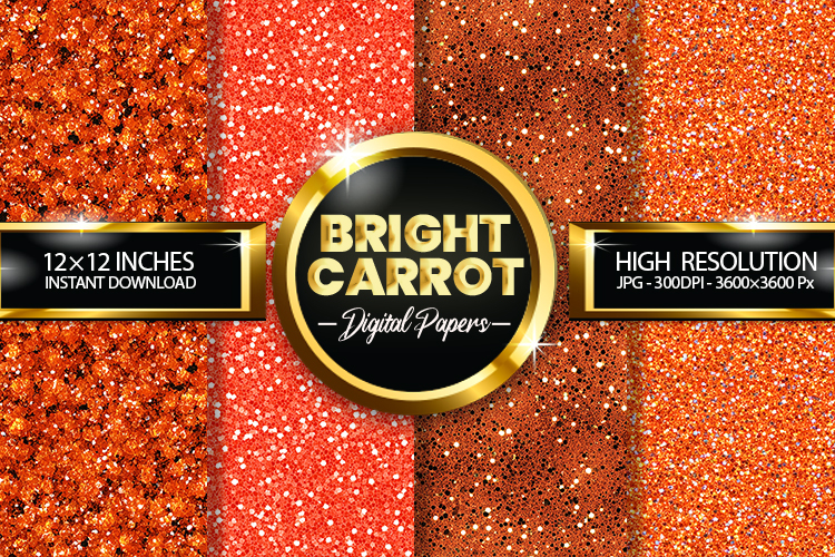 Bright Carrot Glitter Digital Papers - 04 Variations