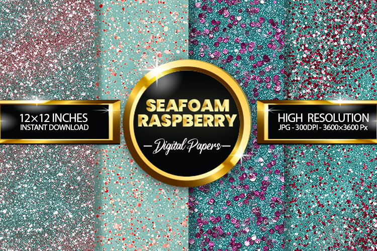 Seafoam Raspberry Glitter Digital Papers - 04 Variations