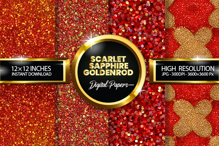 Scarlet Sapphire Goldenrod Glitter Digital Papers