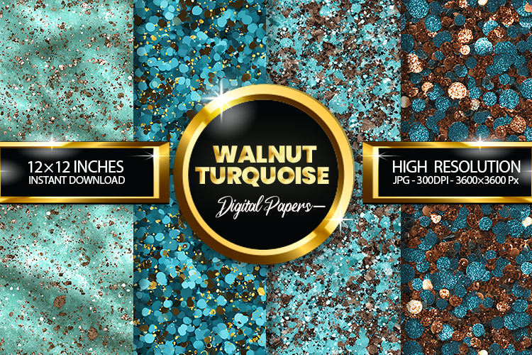 Walnut Turquoise Glitter Digital Papers - 04 Varitions