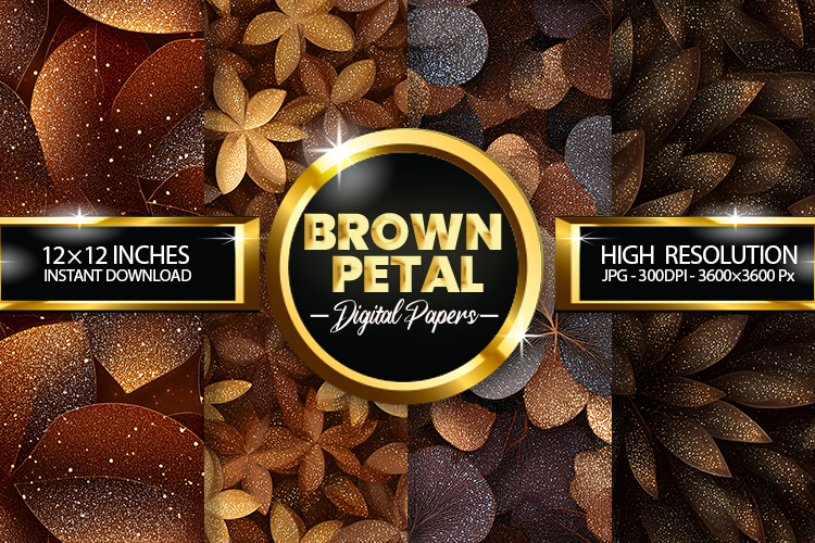 Seamless Brown Petal Glitter Digital Papers - 04 Variations