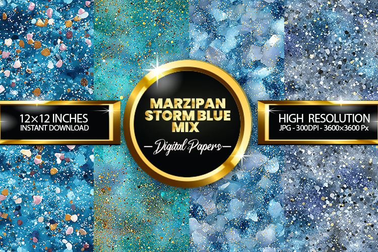 Marzipan Storm Blue Glitter Digital Papers - 04 Variations
