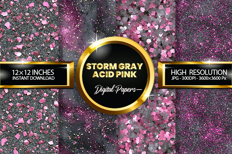 Storm Gray Acid Pink Glitter Digital Papers - 04 Varitions