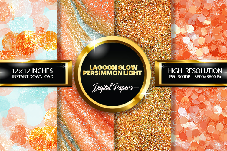 Lagoon Glow Persimmon Light Glitter Digital Papers