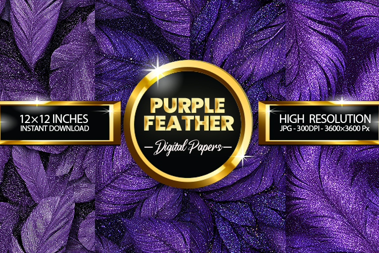 Purple Feather Glitter Digital Papers - 04 Variations