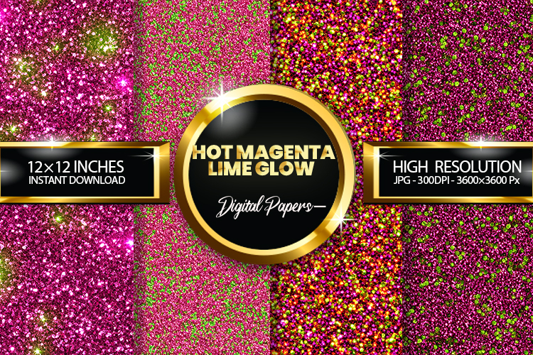 Hot Magenta Lime Glow Glitter Digital Papers