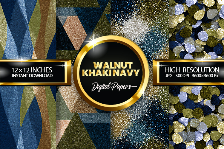 Walnut Khaki Navyt Glitter Digital Papers - 04 Varitions