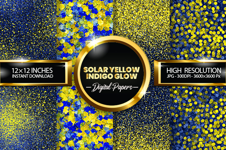 Solar Yellow Indigo Glow Glitter Digital Papers- 04 Varition