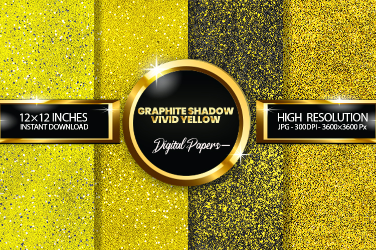 Graphite Shadow Vivid Yellow Glitter Digital Papers Digital