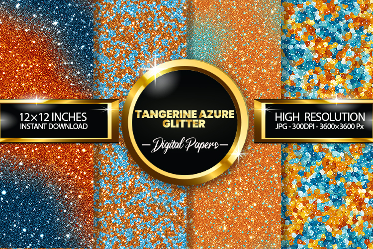 Tangerine Azure Glitter Digital Papers - 04 Variations