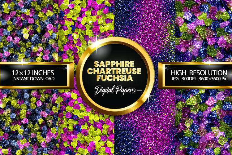 Sapphire Chartreuse Fuchsia Glitter Digital Papers