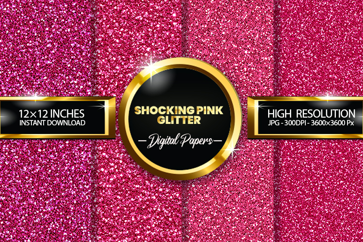 Shocking Pink Glitter Digital Papers - 04 Variations
