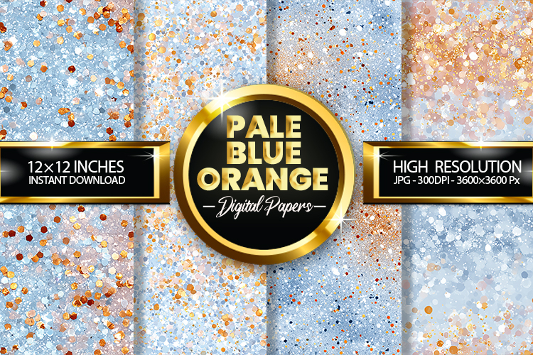 Pale Blue Orange Digital Papers - 04 Variations