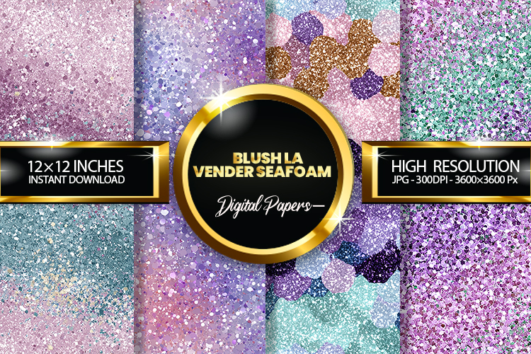 Blush Lavender Seafoam Glitter Digital Papers - 04 Variation