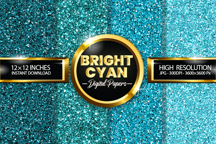Bright Cyan Glitter Digital Papers - 04 Variations