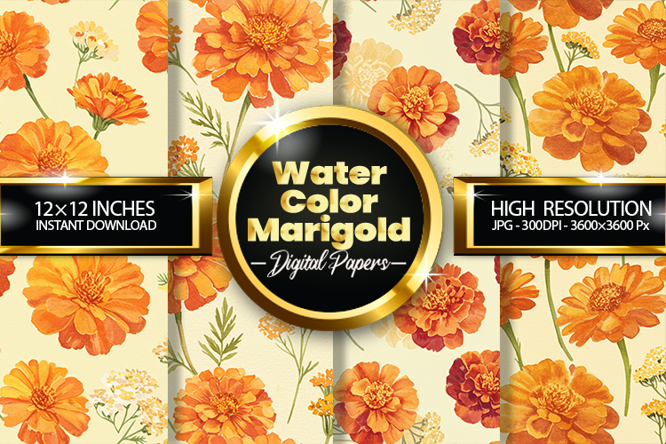Watercolor Marigold Digital Papers - 04 Variations