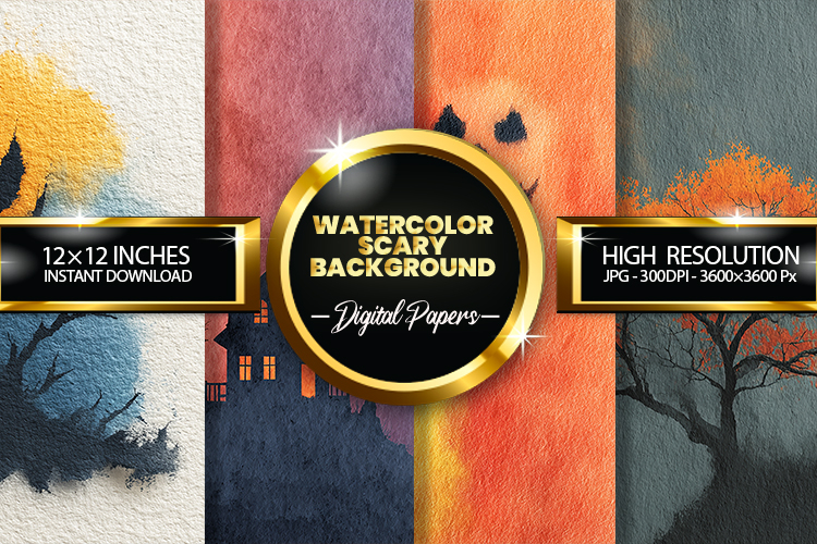 Watercolor Scary Background Digital Papers - 04 Variations