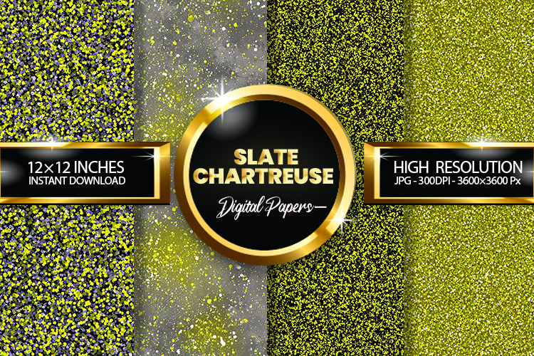 Slate Chartreuse Glitter Digital Papers - 04 Varitions