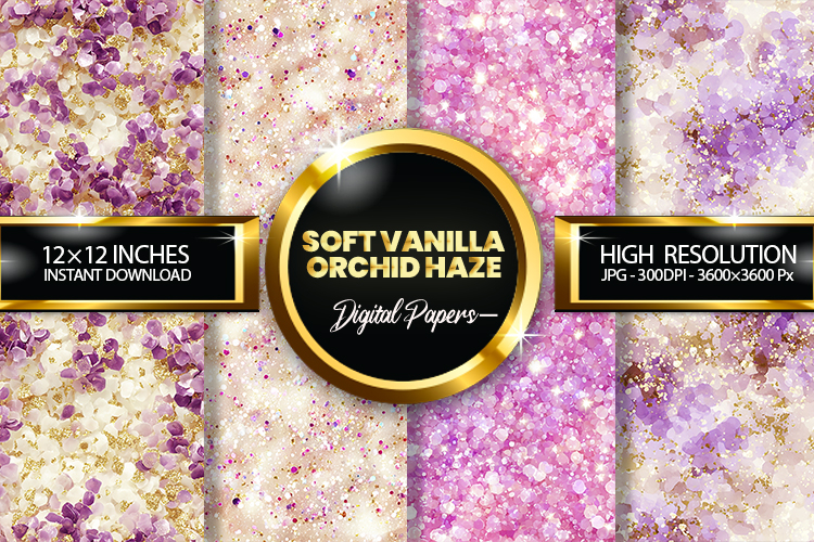 Soft Vanilla Orchid Haze Glitter Digital Papers- 04 Varition