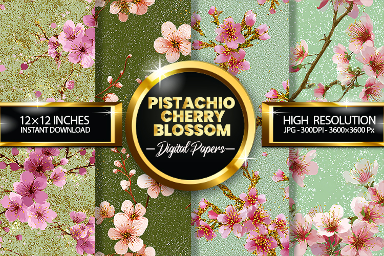 Pistachio Cherry Blossom Digital Papers - 04 Variations