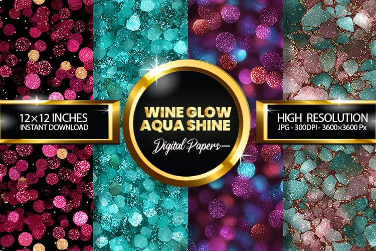 Wine Glow Aqua Shine Digital Papers - 04 Varitions