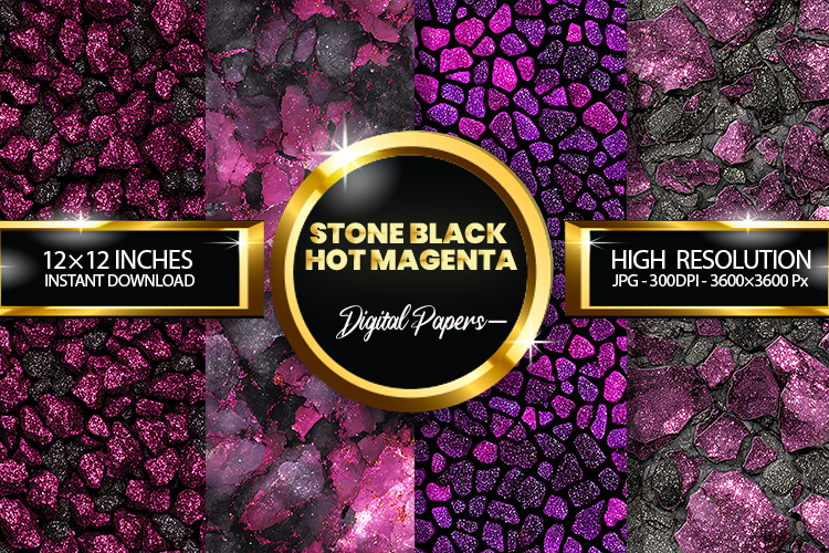Stone Black Hot Magenta Glitter Digital Papers - 04 Varition