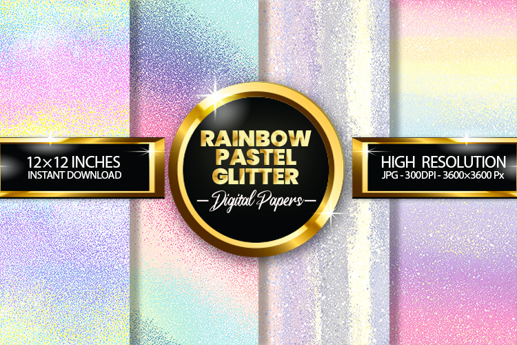 Rainbow Pastel Glitter Digital Papers - 04 Variations