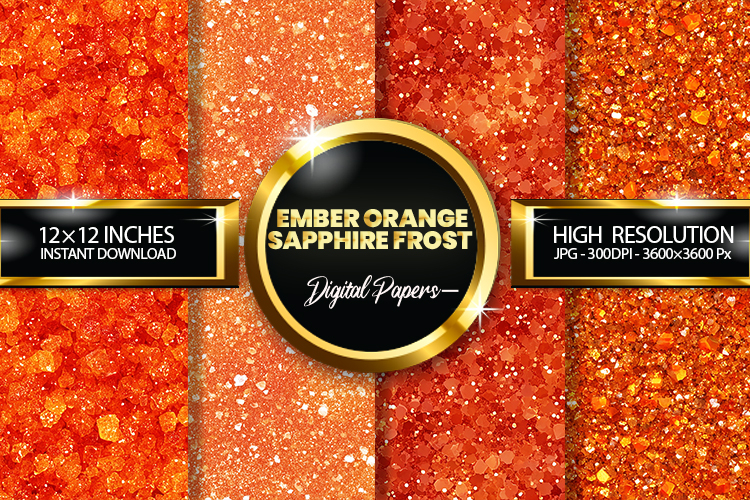 Ember Orange Sapphire Frost Glitter Digital Papers