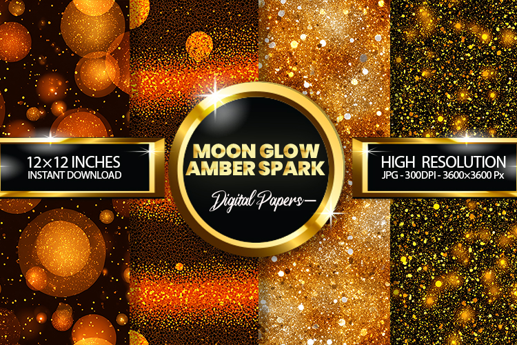 Moon Glow Amber Spark Glitter Digital Papers - 04 Varitions