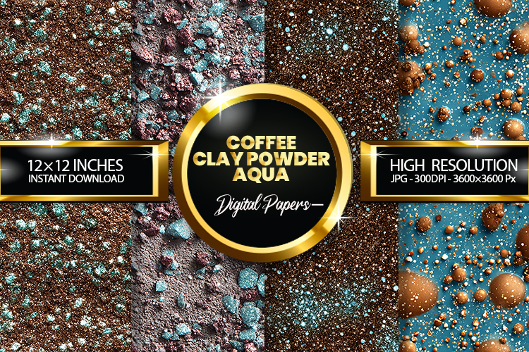 Coffee Clay Powder Aqua Glitter Digital Papers