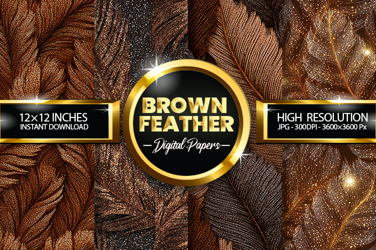 Brown Feather Glitter Digital Papers - 04 Variations