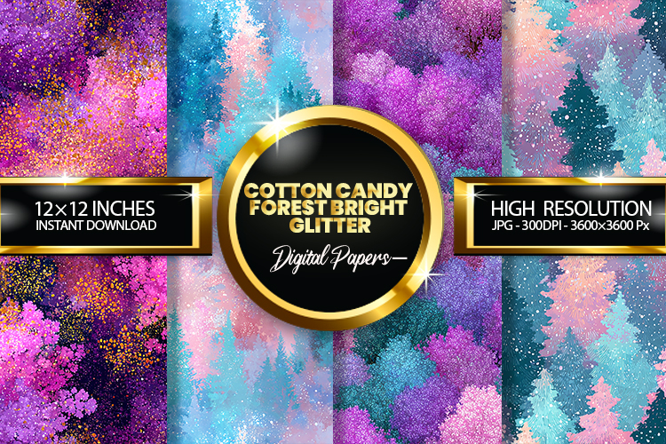 Cotton Candy Forest Bright Glitter Digital Papers Glitter