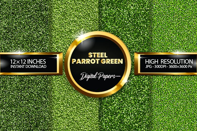 Steel Parrot Green Glitter Digital Papers - 04 Varitions
